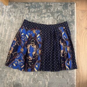 Sandro Blue and White Pleated Skater Mini Skirt